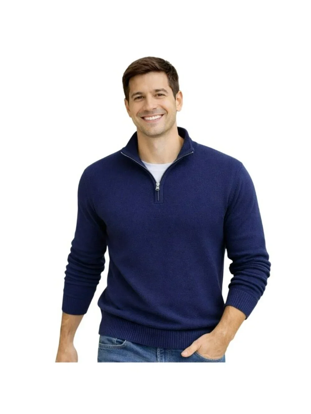 Polo Ralph Lauren Mens Large Navy Pima Cotton Half-Zip Sweater